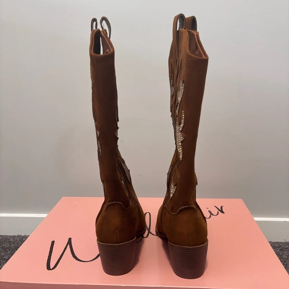 Wild Pair Women's Size 6.5 Brown Suede Cowboy Boots w/ Gold Crystals NIB - Picture 9 of 13